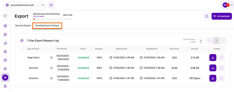 History of Requested Exports