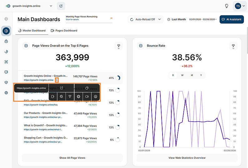 URL Context Action Menu Options