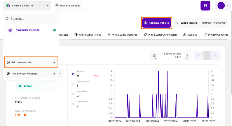 Add A New Website To Your Account