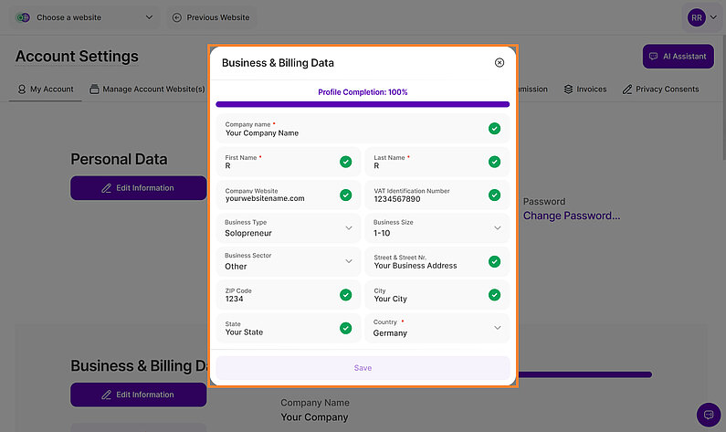 Set Up Your Business & Billing Data
