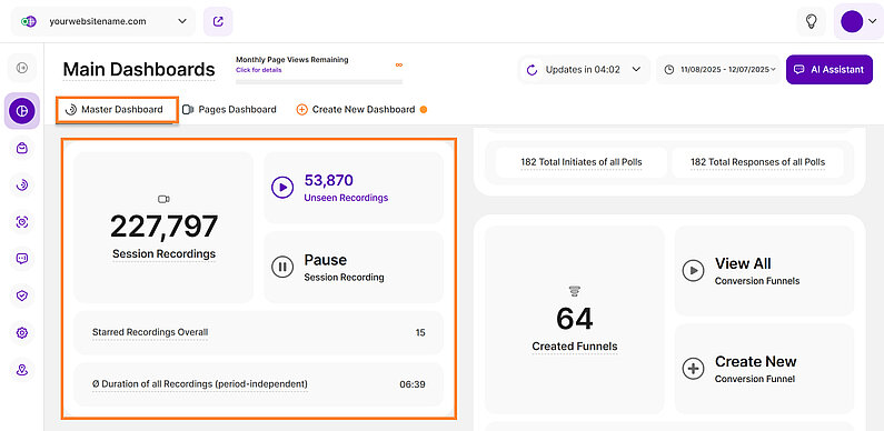 Prezentare generală a înregistrărilor sesiunilor