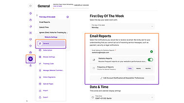 Wesbite settings email reports