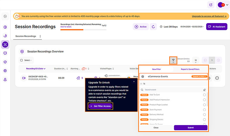 Leverage our eCommerce Events Filters