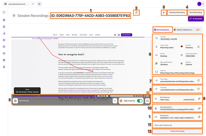 Recording Details View of a Session Recording